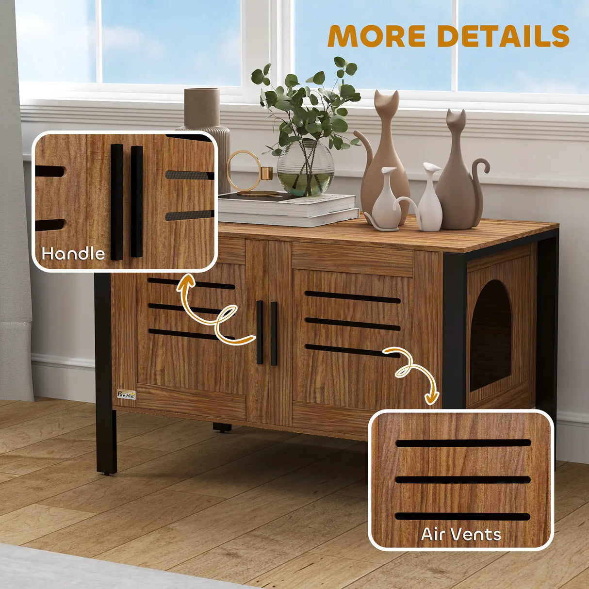 PawHut Cat Litter Box Enclosure with Tall Legs, Scratching Board, Double Doors, Ventilation Holes, 80 x 45 x 50 cm, Dark Brown