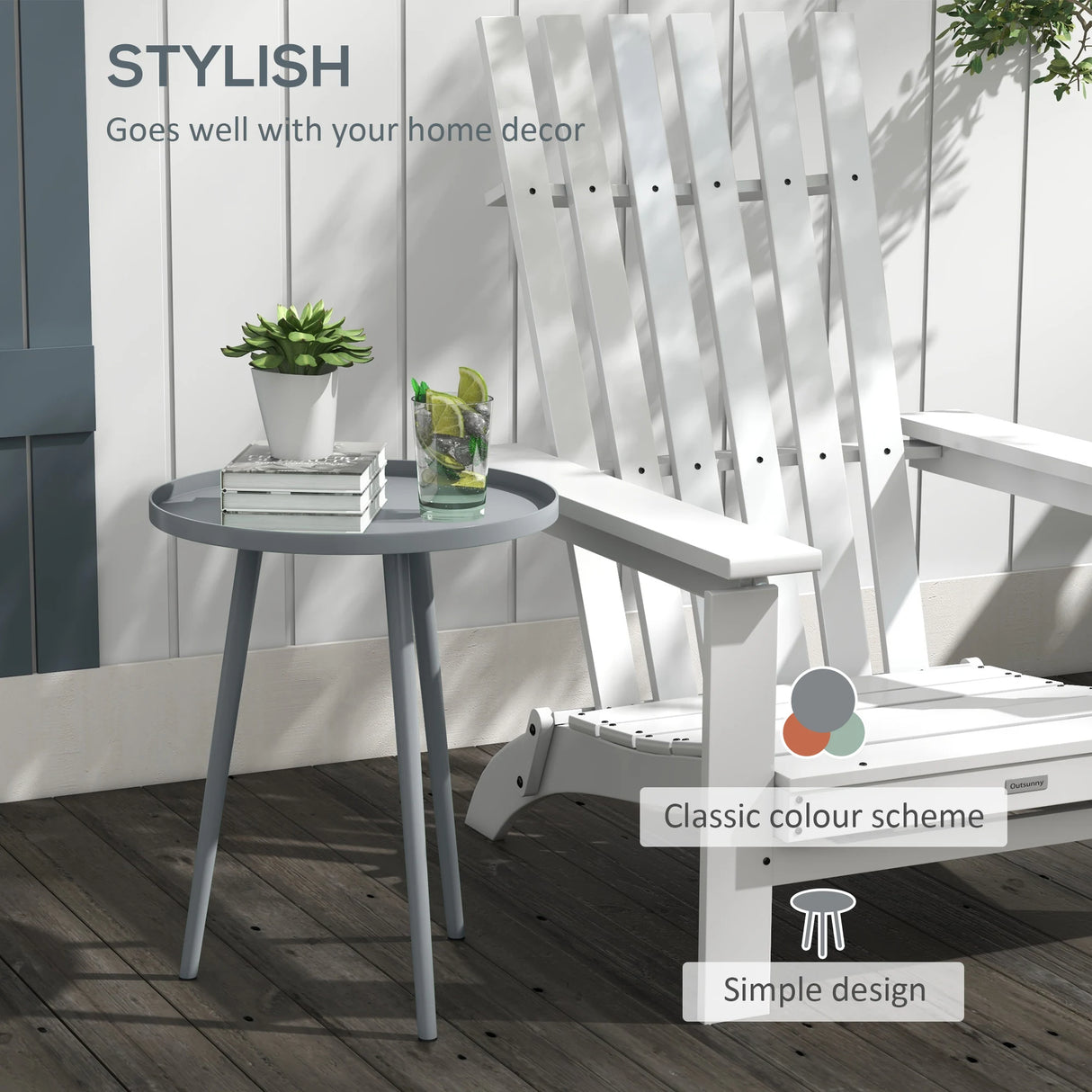 Outsunny Round Garden Coffee Table, Outdoor Side Table with Rounded Steel Edge, 40 x 50H cm, Grey