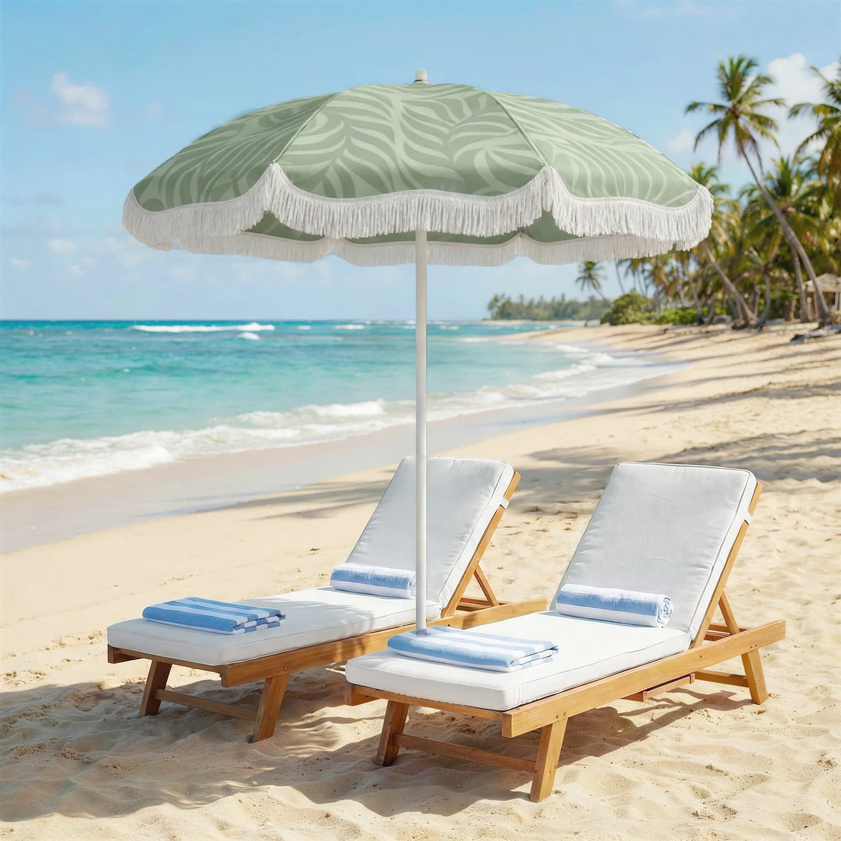 Outsunny 1.8 m Beach Umbrella Parasol with Sand Anchor, Portable Tilting Garden Parasol with Adjustable Height, Green