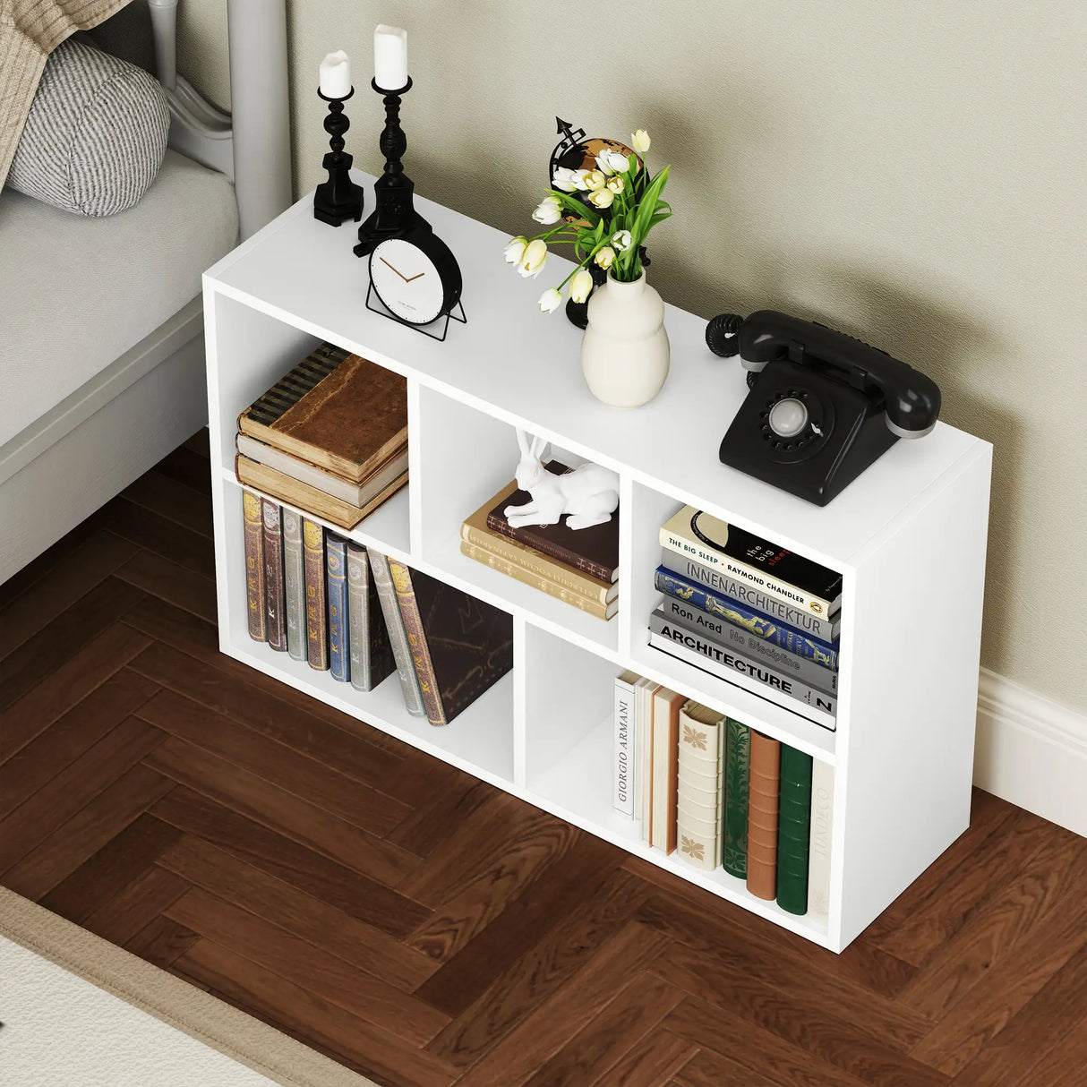 HOMCOM 2-Tier Bookshelf with 5 Compartments - White