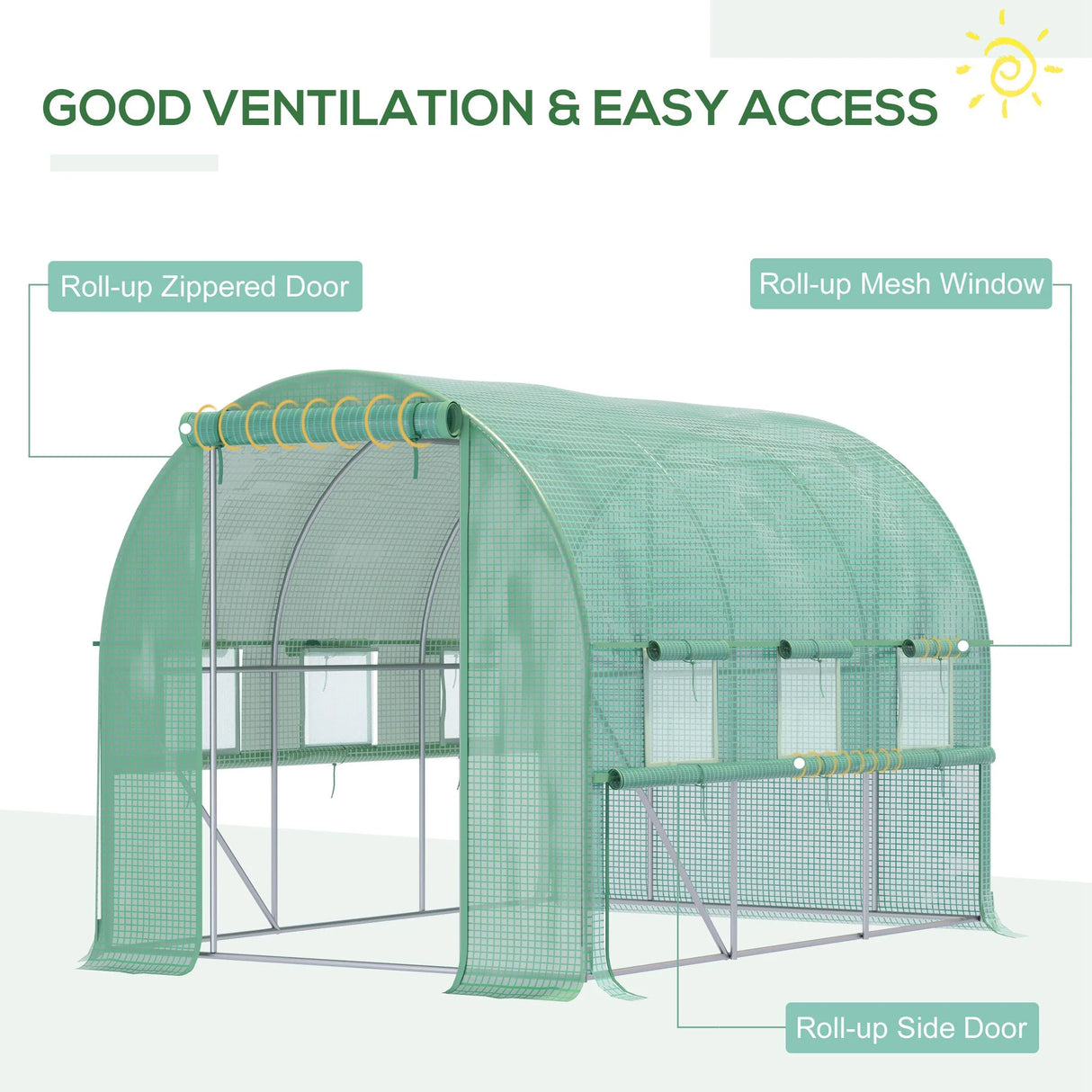 Outsunny Walk-in Polytunnel Greenhouse Green House with Roll-up Sidewalls, UV-resistant PE Cover, 3 x 2 x 2m, Green