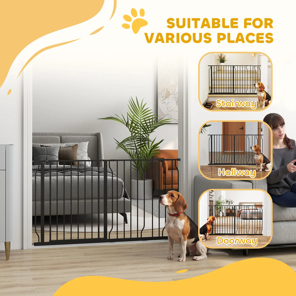 PawHut Extra Wide Dog Safety Gate, with Door Pressure, for Doorways, Hallways, Staircases - Black