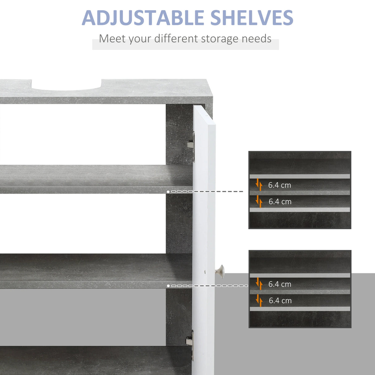 kleankin Under Sink Cabinet, Bathroom Vanity Unit, Storage Cupboard with Adjustable Shelves, White and Grey