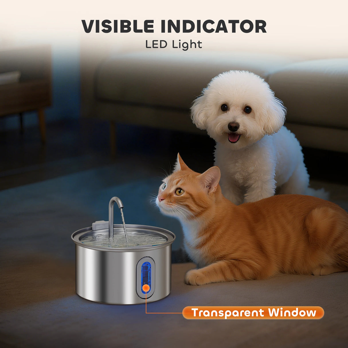 PawHut 2.5L Stainless Steel Cat Water Fountain for Drinking with Ultra-Silent Pump, Water-Level Window, 7 Filters