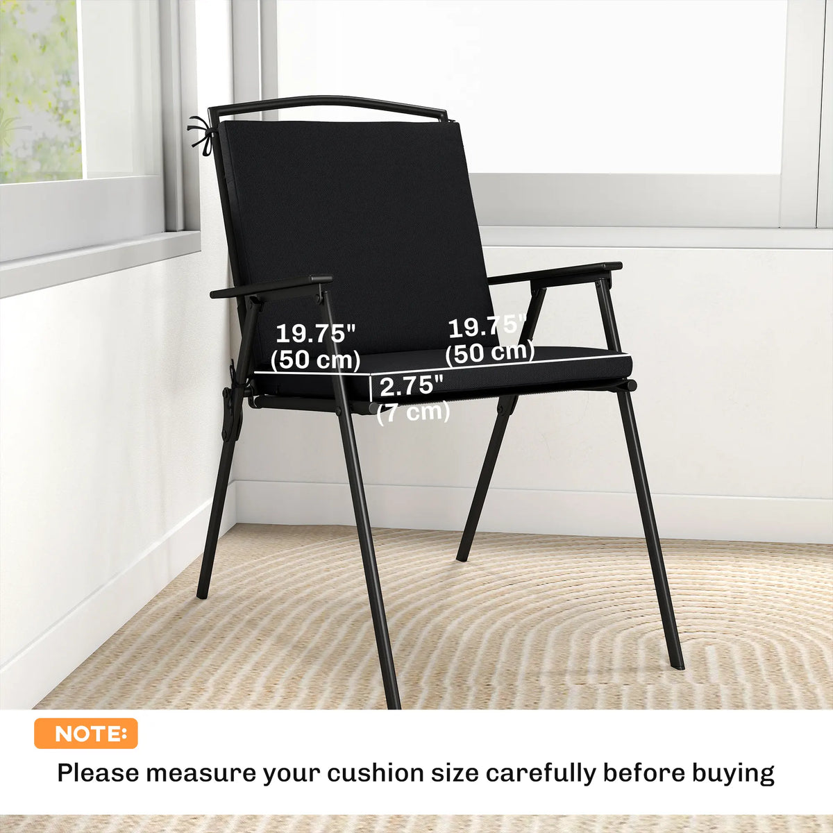 Outsunny Outdoor Seat Cushions Set of 2 with Ties, Waterproof Garden Seat Pads, Black