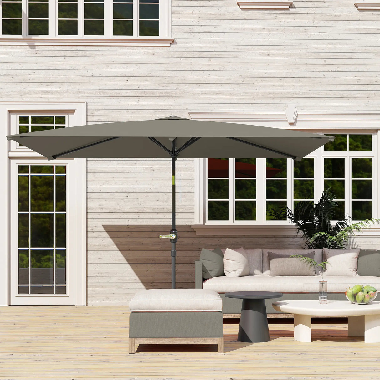 Outsunny 3x2m Patio Parasol Garden Umbrellas Canopy with Aluminium Tilt Crank Rectangular Sun Shade Steel, Light Grey