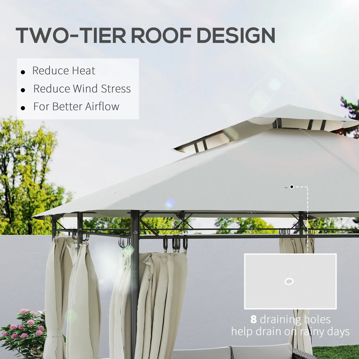 Outsunny 3 x 4m Metal Frame, Two-Tier Roof Gazebo - Cream White