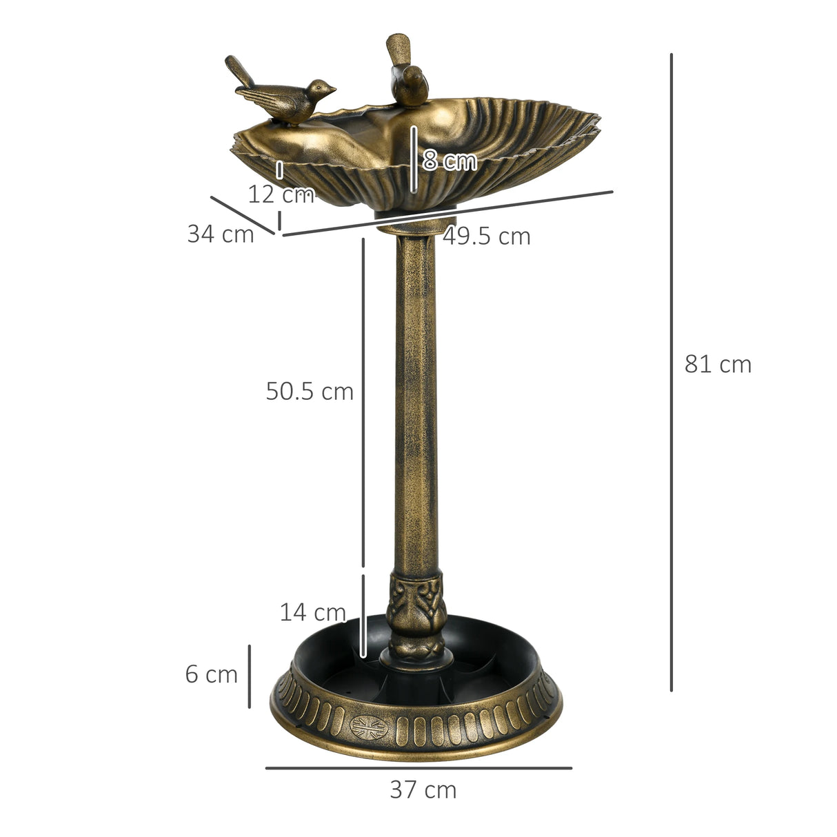 Outsunny 81cm Tall Bird Bath with 2 Decorative Birds, Vintage Style Birdbath with Flower Planter Base, Bird Bath Bowl for Garden, Bronze Tone