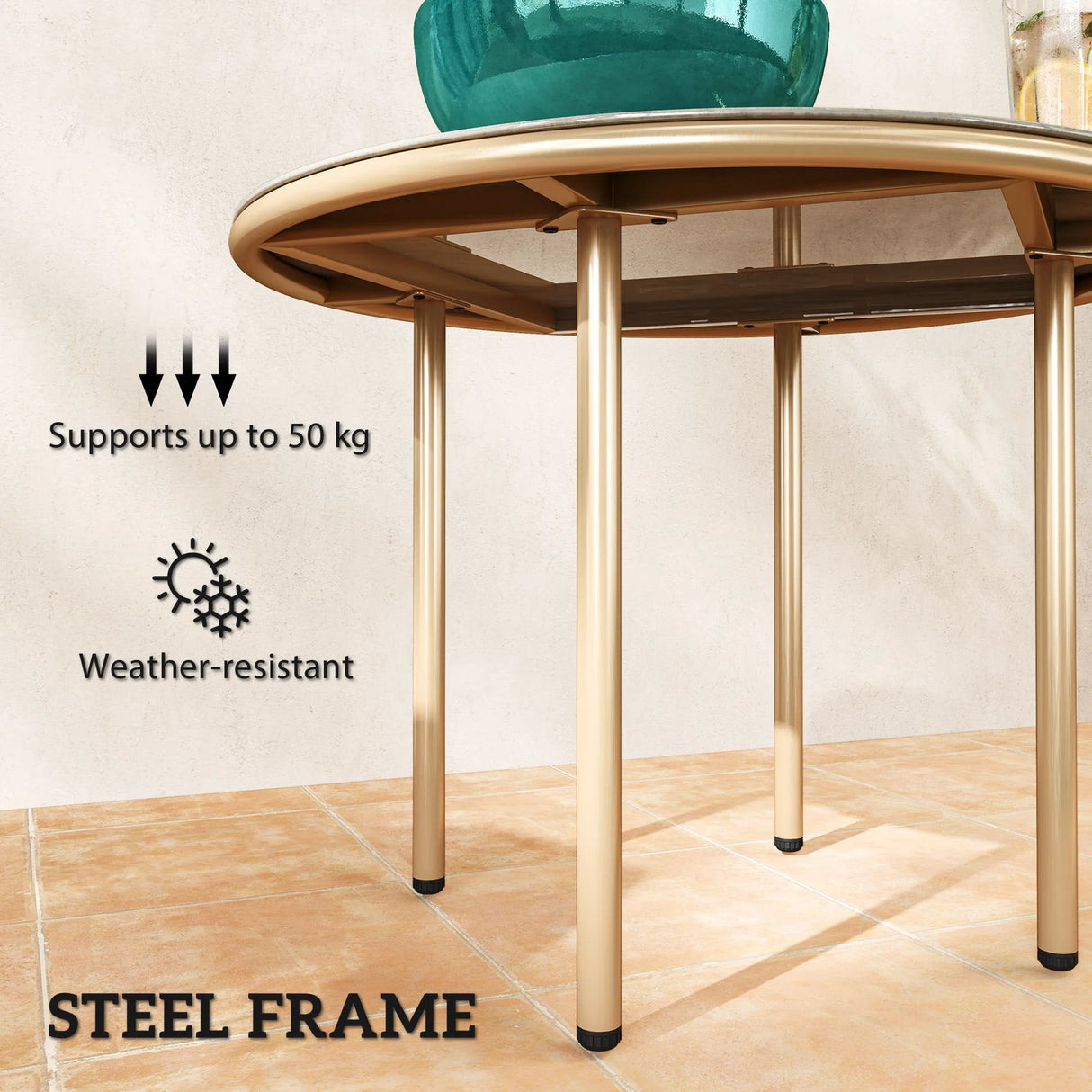 Outsunny Round Coffee Table, Modern End Side Table with Faux Marble Tempered Glass Top, Steel Frame for Living Room, Bedroom, Office, Beige