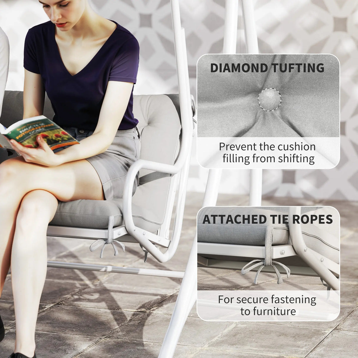 Outsunny Three-Seater Bench Cushion - Light Grey