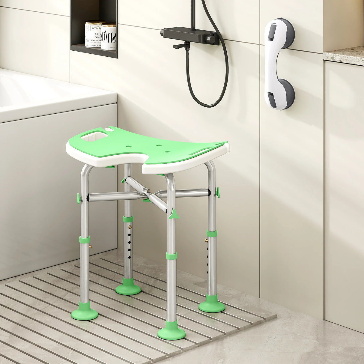 HOMCOM 39-51.5cm 'U' Seat Padded Shower Stool - Green