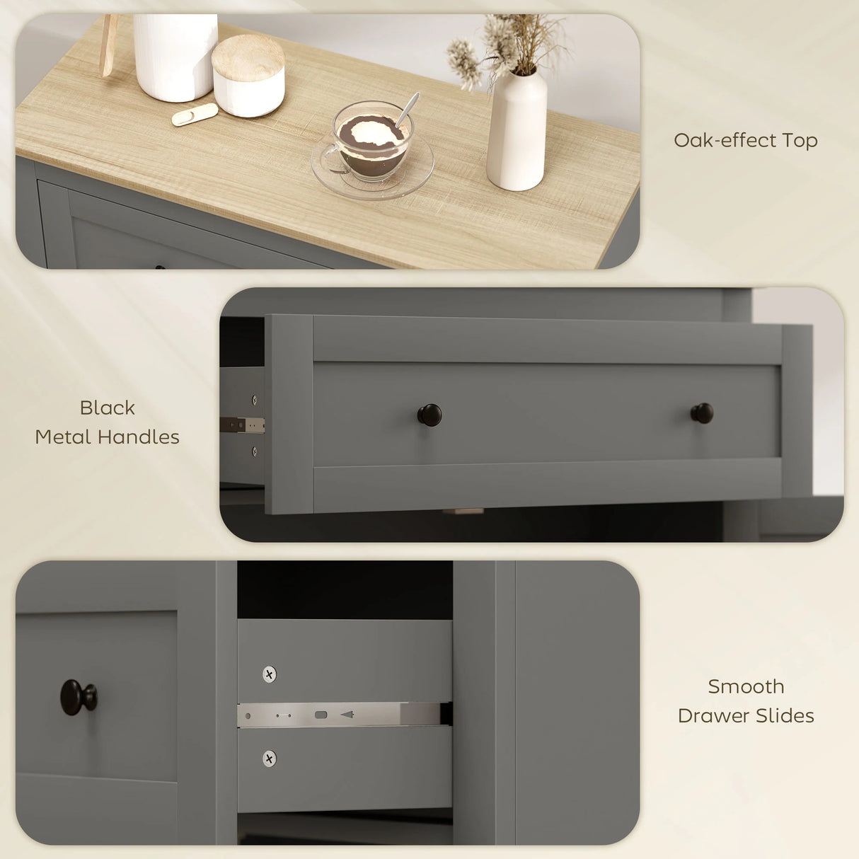 HOMCOM Sideboard Storage Cabinet, Morden Kitchen Cupboard with Adjustable Shelf, Drawer and Double Doors, Sideboard for Living Room, Dining Room, Hallway, Grey