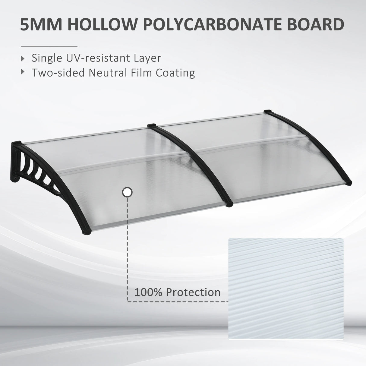 Outsunny Front Door Canopy, Outdoor Awning, 200 x 96cm Rain Shelter for Window, Porch and Front/Back Door, Clear