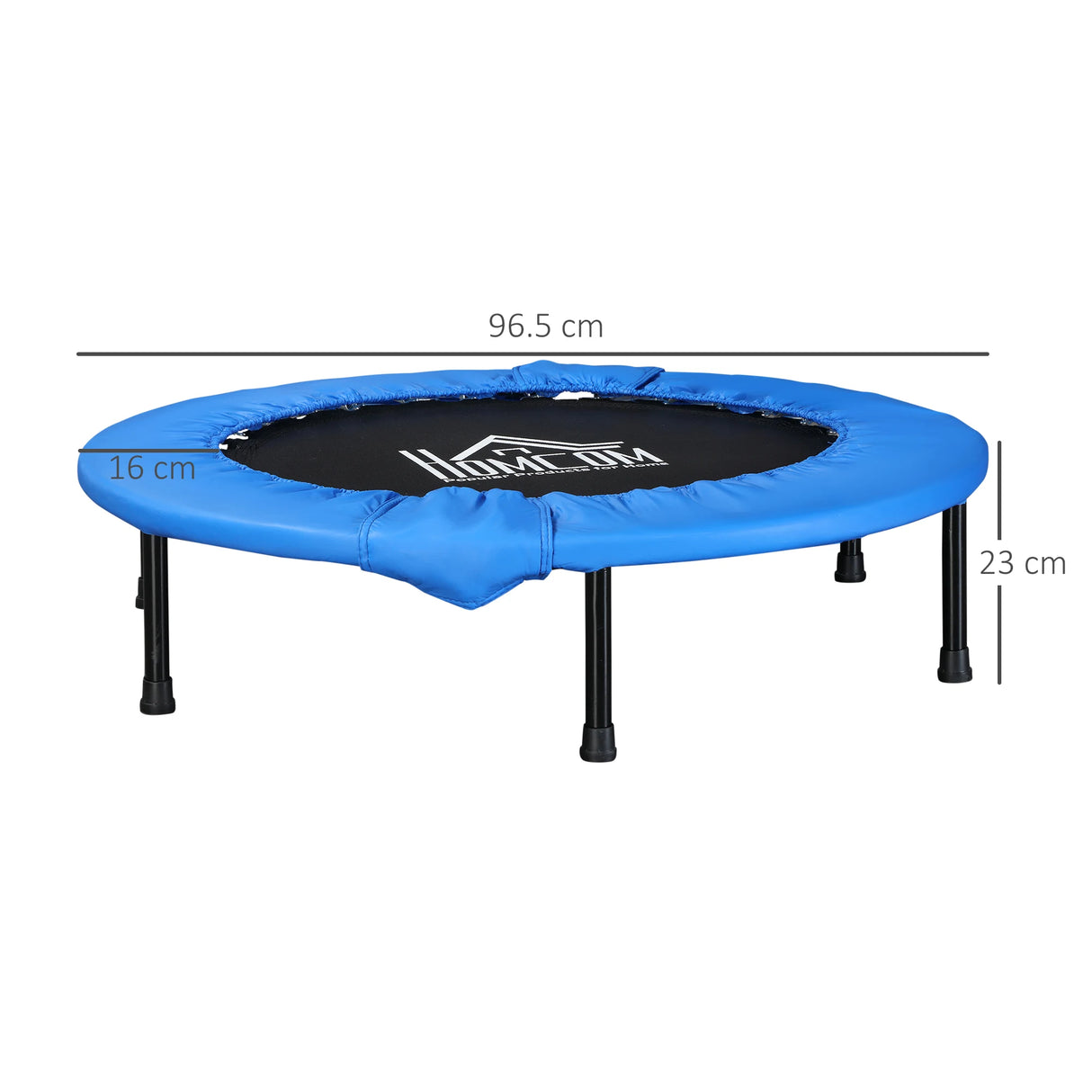 HOMCOM 96cm Mini Fitness Trampoline Home Gym Yoga Exercise Rebounder Indoor Outdoor Jumper with Safety Pad, Support Up to 100 KG, Blue and Black