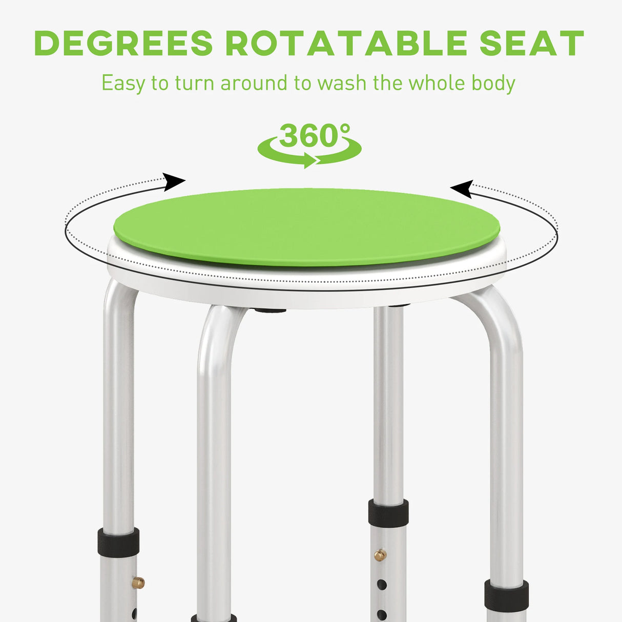 HOMCOM 360 Swivel Shower Chair, Height Adjustable Aluminium Shower Stool with Non-Slip Feet for Disabled, Elderly, Green