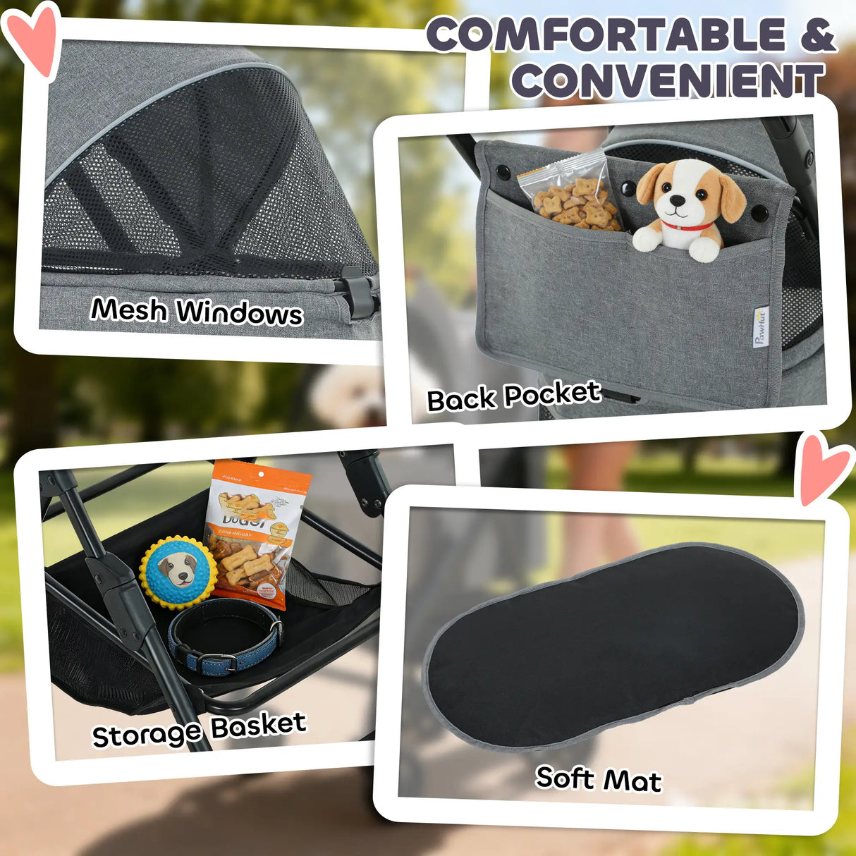 PawHut Pet Stroller, Foldable Dog Cat Stroller with Detachable Carrier, Wheels, Storage Basket, Secure Leash
