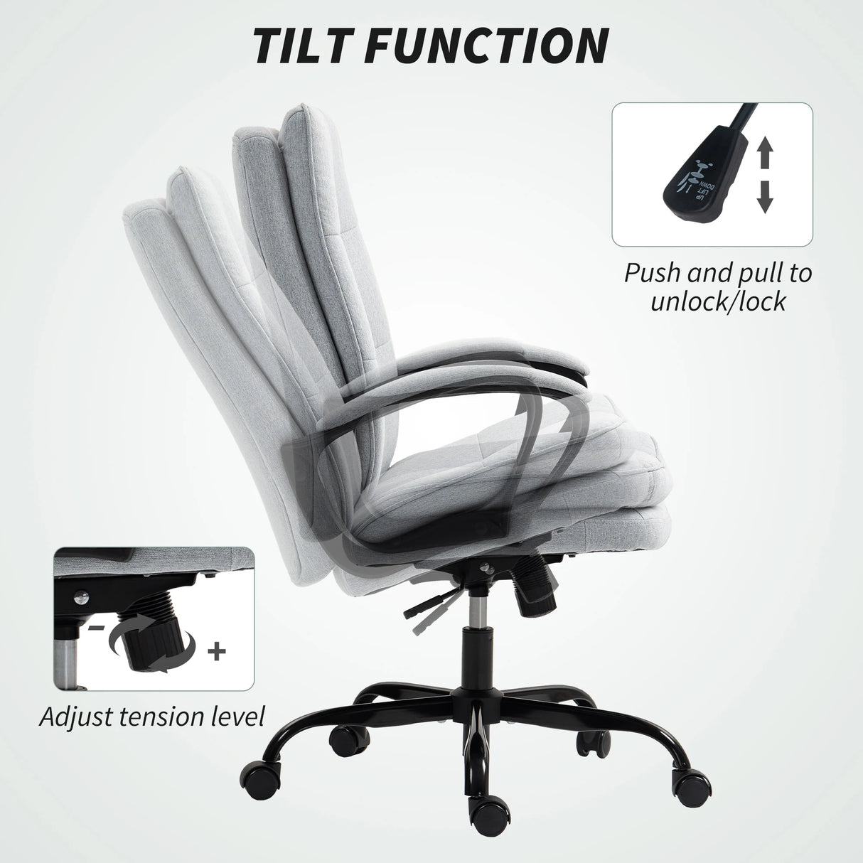 HOMCOM Double Padded Linen-Look Office Chair - Light Grey