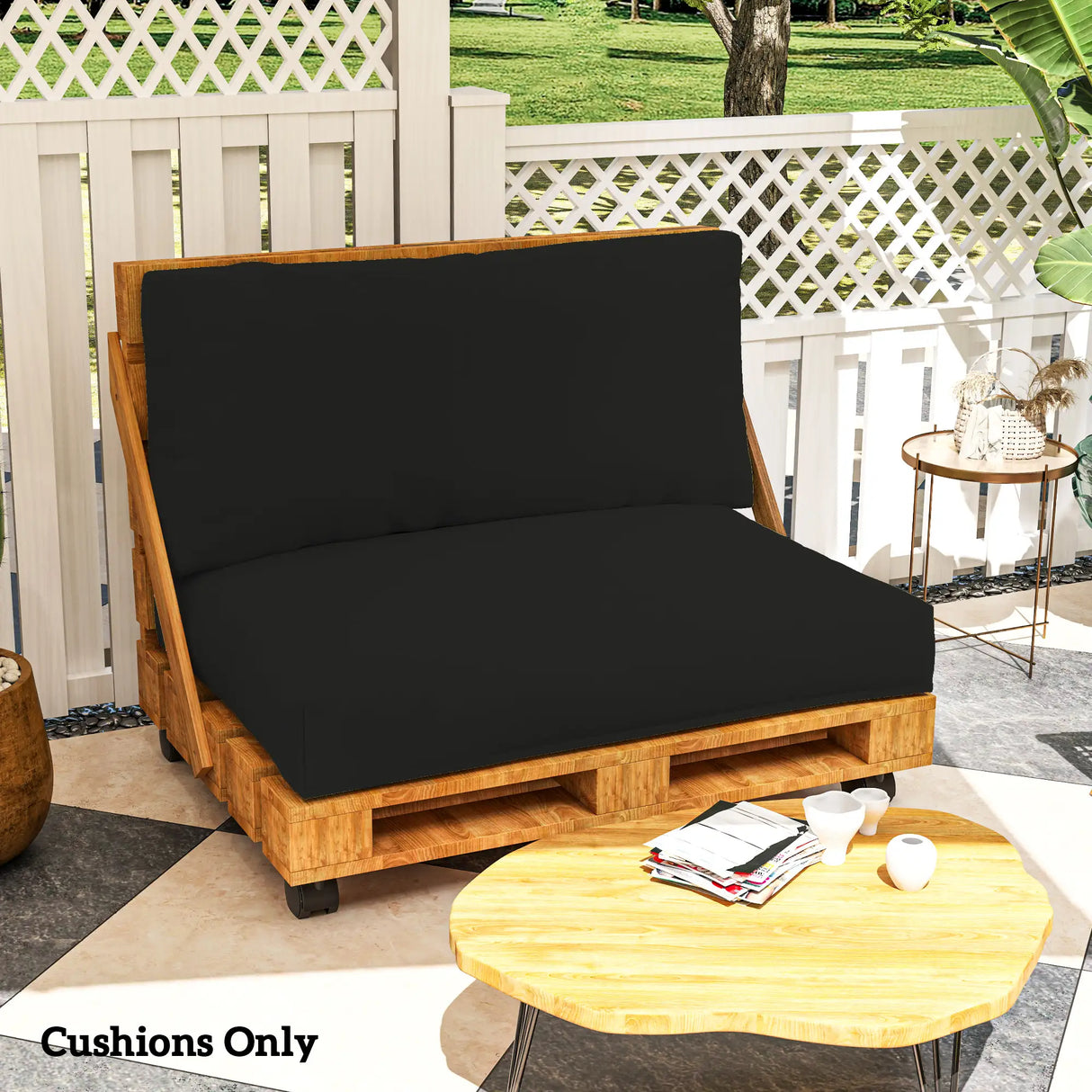 Outsunny Two Piece Seat Pallet and Back Cushions - Black