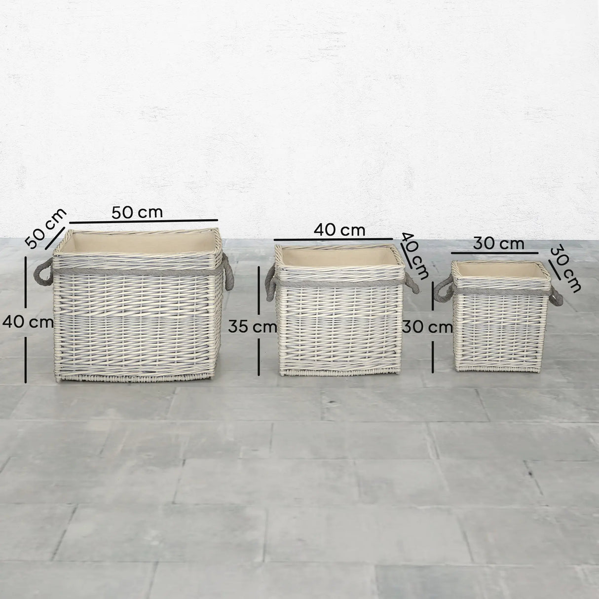 Outsunny Set of 3 Log Baskets for Wood Burner Indoor, Round Storage Basket with Lining and Rope Handles for Fireside Storage, Blankets, Beige