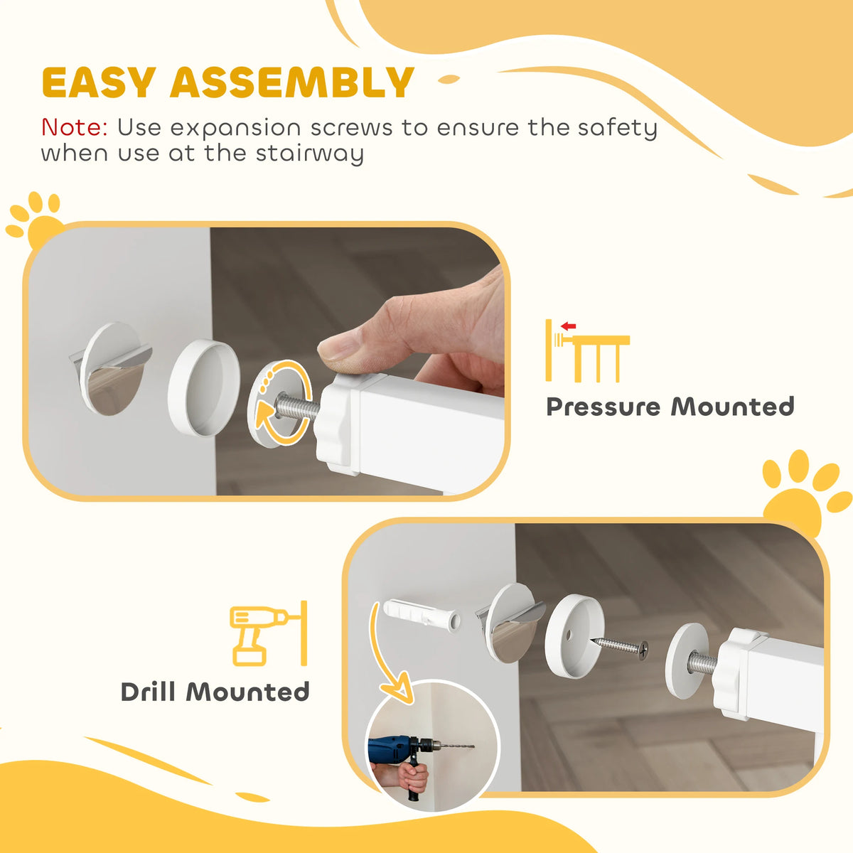 PawHut Extra Wide Dog Gate, with Door Pressure, for Doorways, Hallways, Staircases - White
