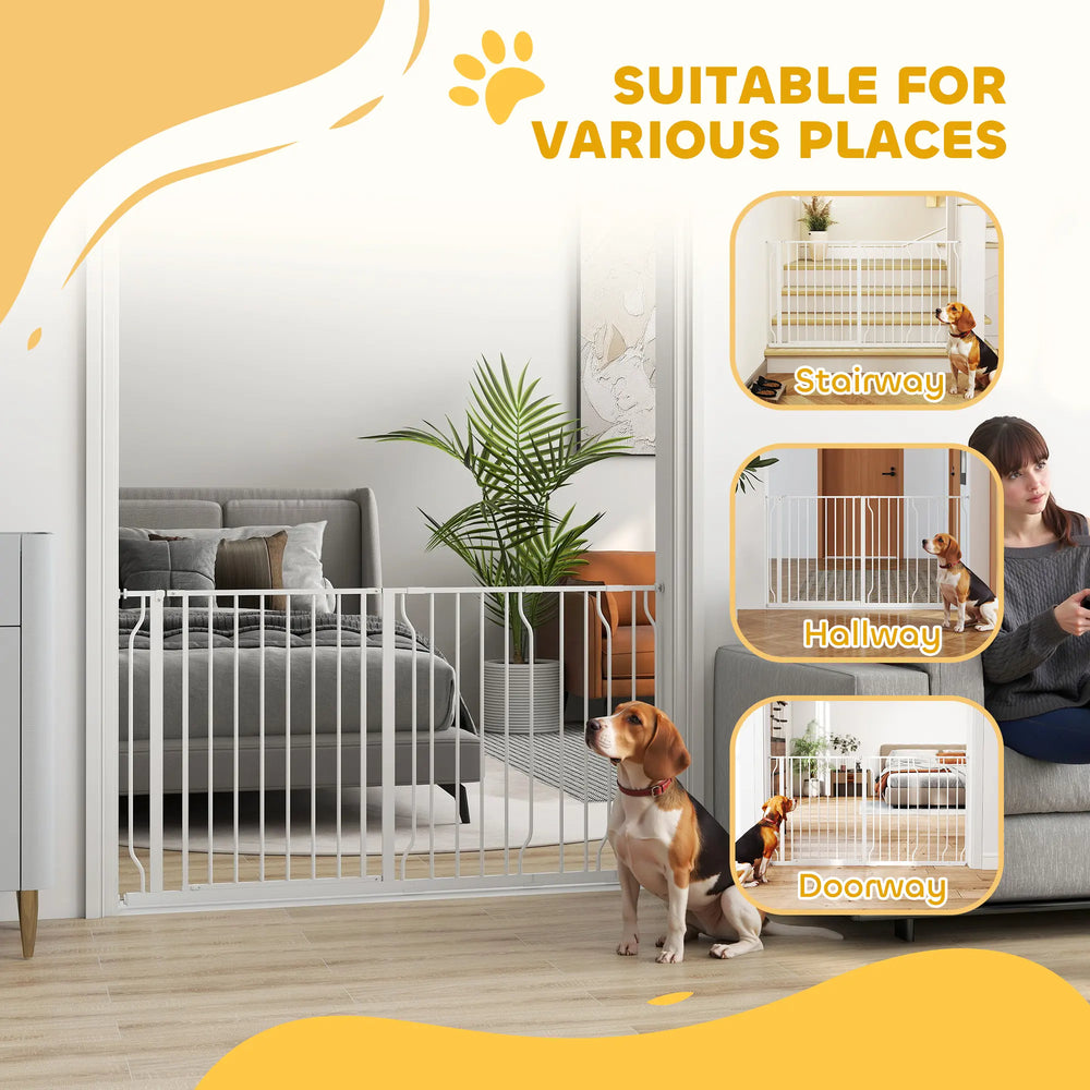 PawHut Extra Wide Dog Safety Gate, with Door Pressure, for Doorways, Hallways, Staircases - White