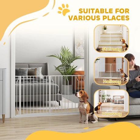 PawHut Extra Wide Dog Safety Gate, with Door Pressure, for Doorways, Hallways, Staircases - White