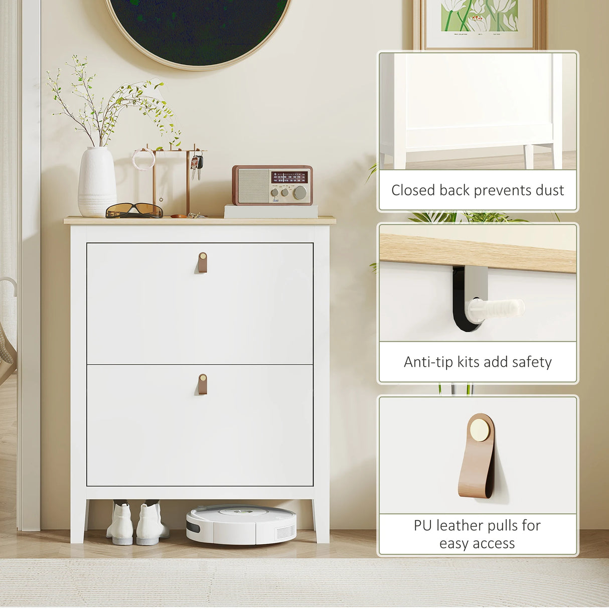 HOMCOM Modern Two-Drawer Shoe Cabinet - White