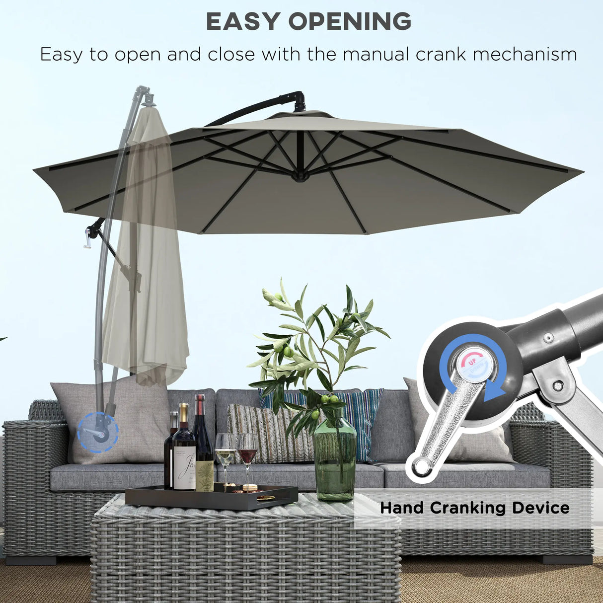 Outsunny 3m Overhanging Cantilever Parasol, with Cross Base - Light Grey