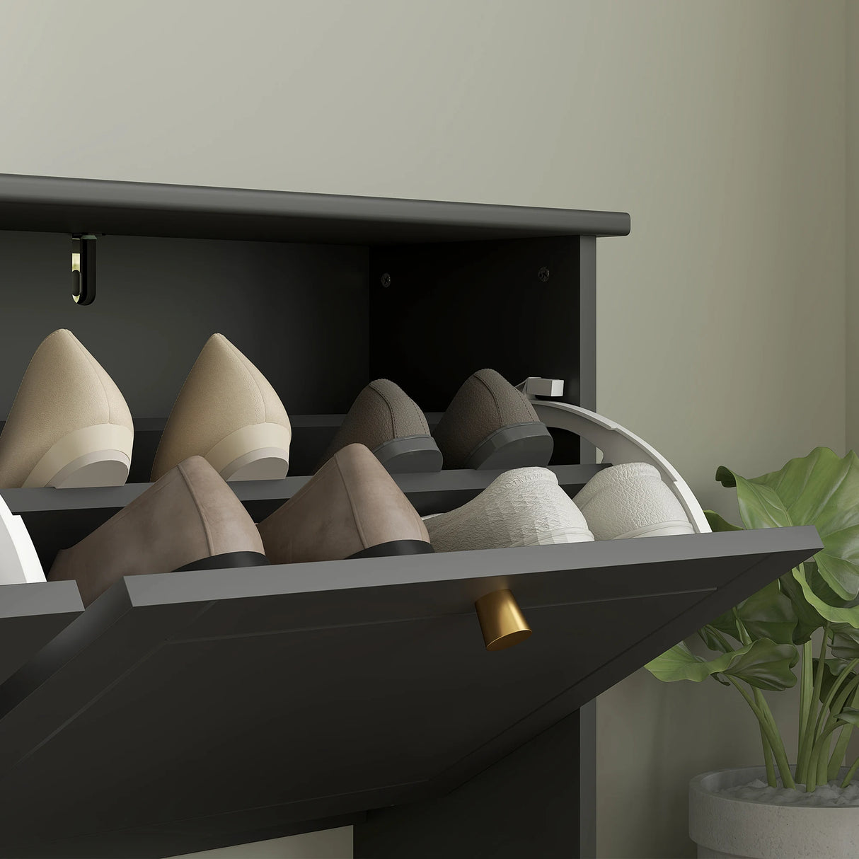 HOMCOM Narrow Shoe Storage Cabinet, Slim Shoe Cabinet with 4 Flip Drawers, Adjustable Shelves for 16 Pairs of Shoes, Black