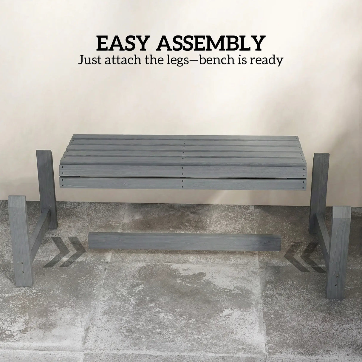 Outsunny Wooden Outdoor Bench, 2 Seater Garden Bench, Backless Patio Bench with Slatted Curved Seat, Grey Embossed Finish