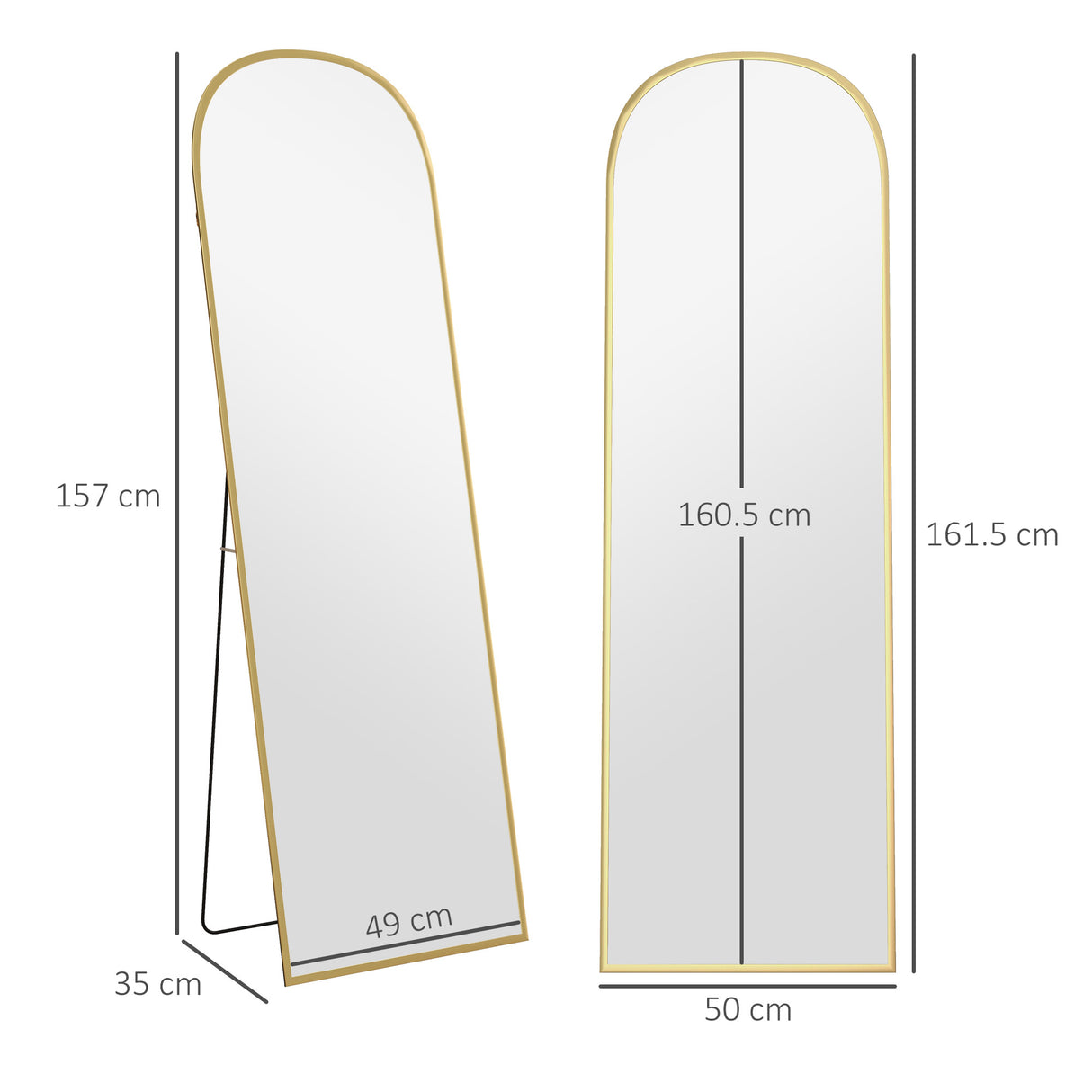 HOMCOM 162cm Aluminium Frame Standing Mirror - Gold