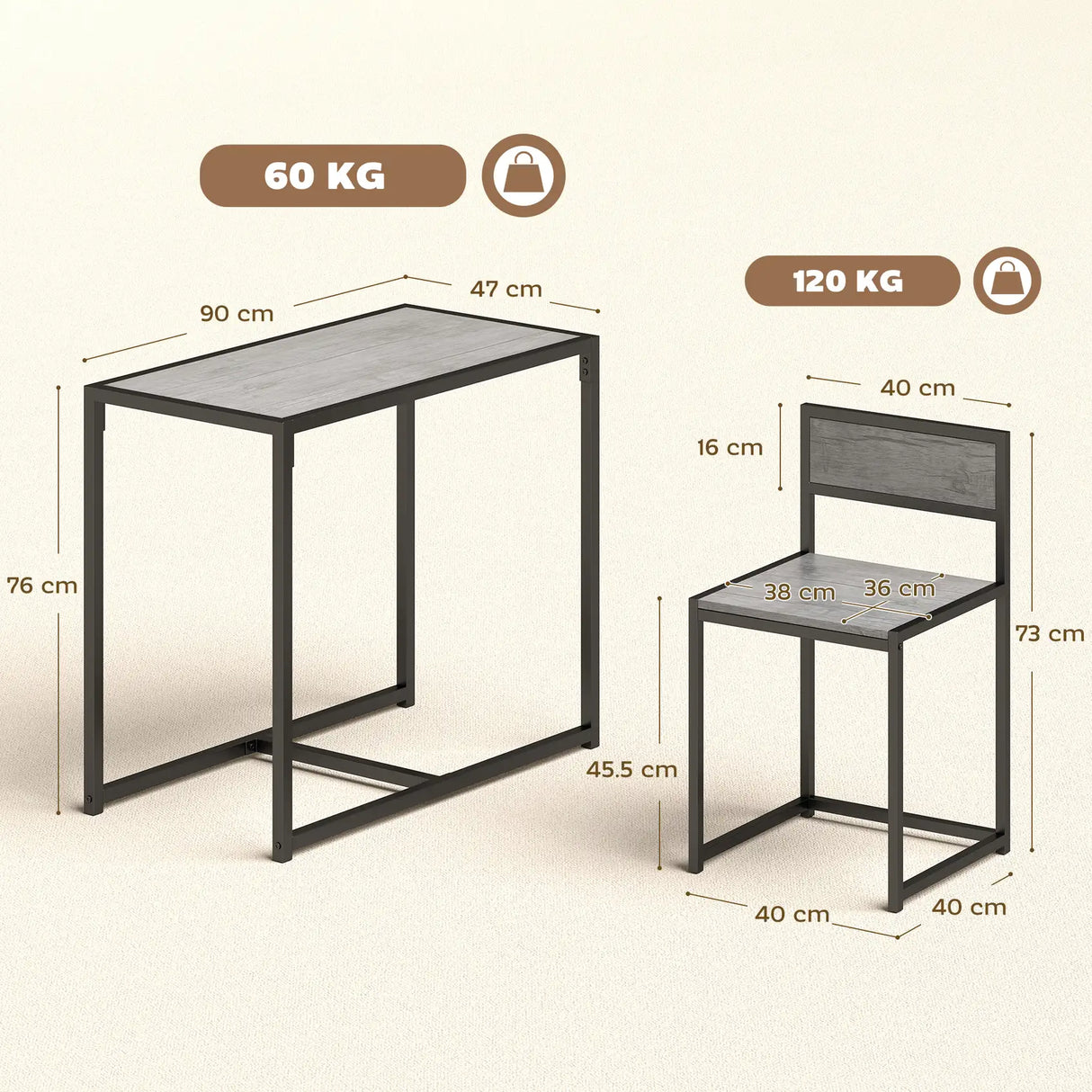 HOMCOM 3 Piece Table Stool Set - Charcoal Grey Wood-Effect