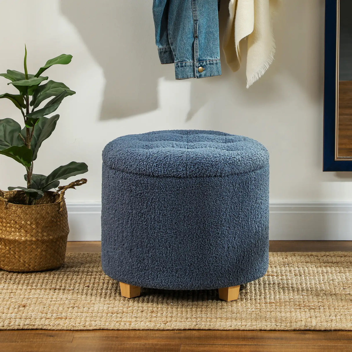 HOMCOM 40.5L Teddy Fleece Storage Ottoman - Blue