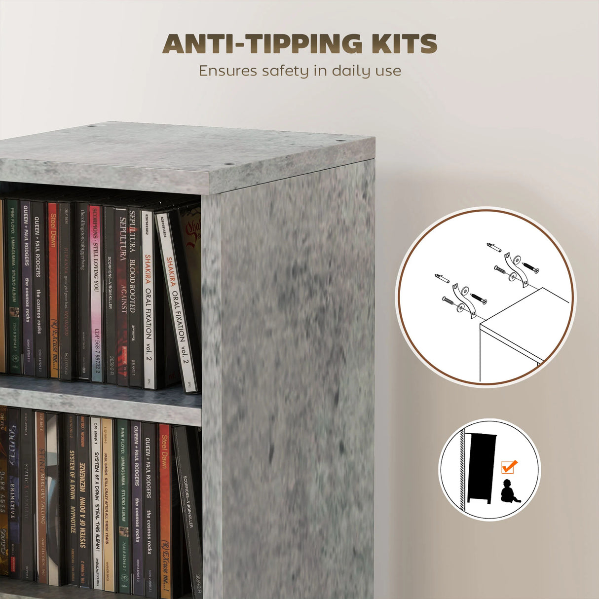 HOMCOM Set of 2 CD Media Display Shelf Unit Tower Rack with Adjustable Shelves, Grey