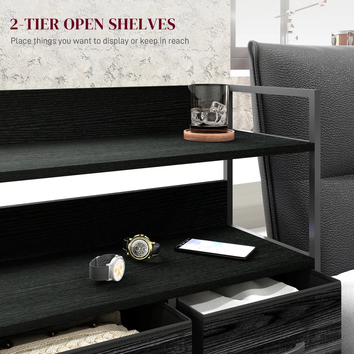 HOMCOM Rustic Chest of Five Fabric Drawers - Black