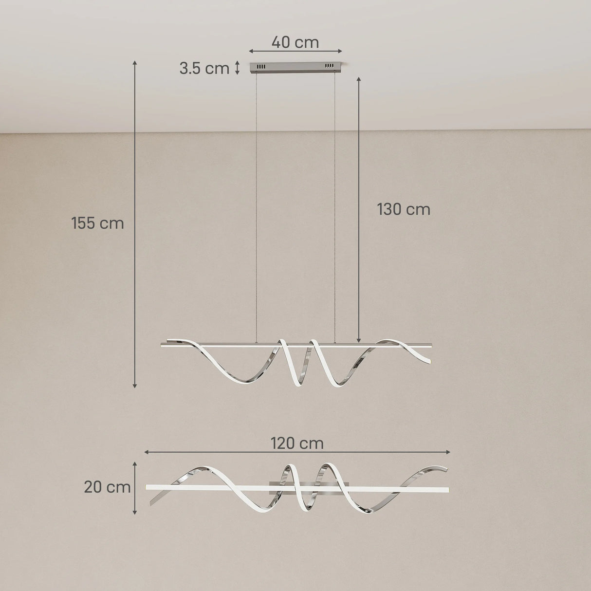 HOMCOM Pendant Light with 3 Colour Temperatures - Silver Tone