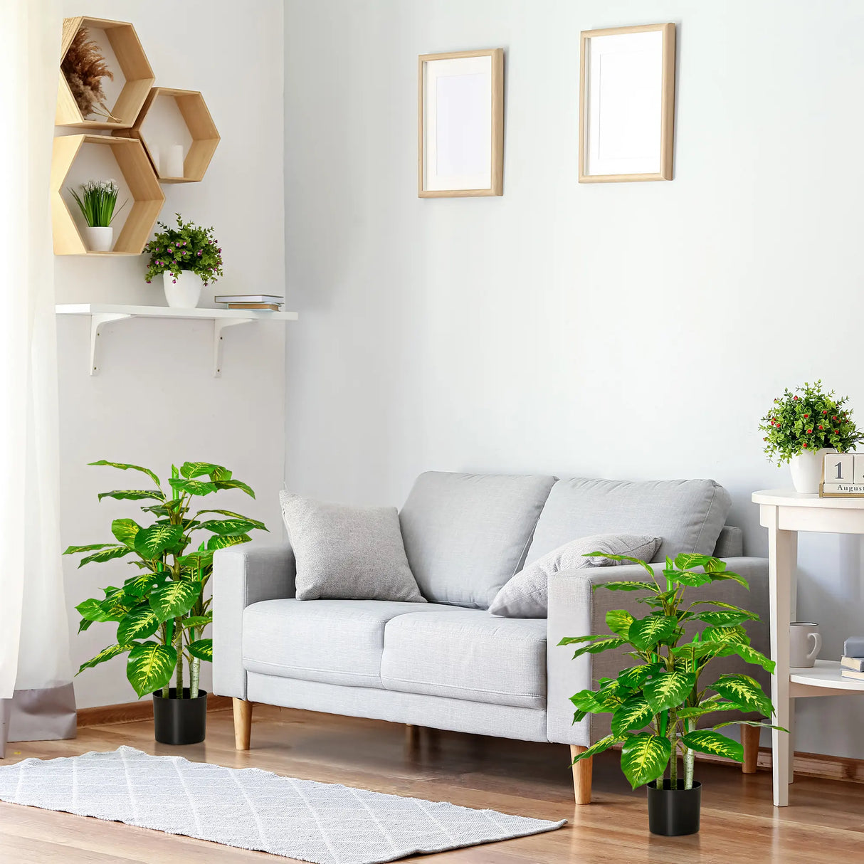 HOMCOM 2 PCs Artificial Evergreen Tree Fake Decorative Plant in Nursery Pot for Indoor Outdoor Dcor, Green