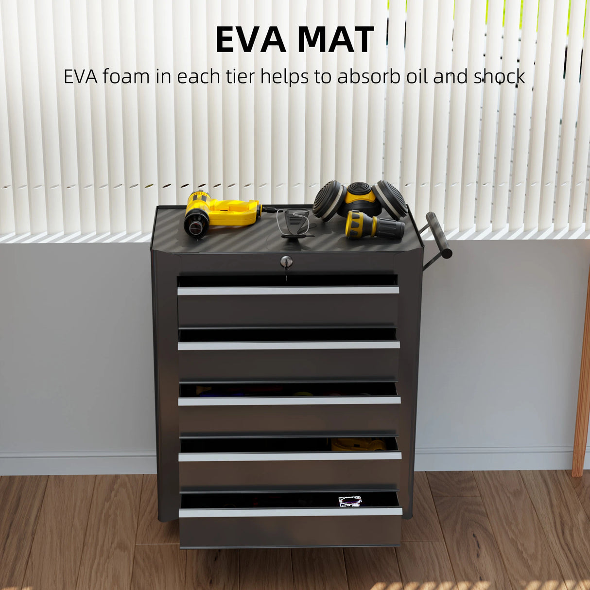 HOMCOM 5-Drawer Tool Chest with Wheels, Steel Lockable Tool Storage Cabinet with Handle, 2 Keys for Garage, Workshop, Black