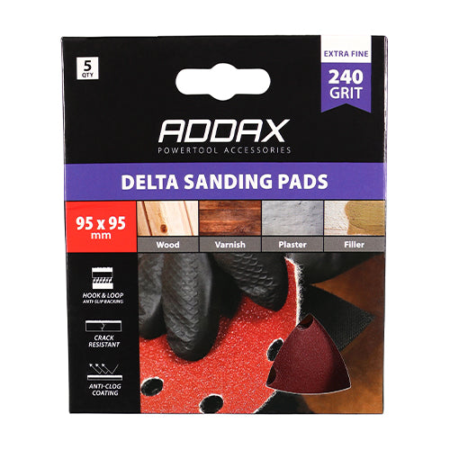 5 x TIMCO Delta Sanding Pads 240 Grit Red - 95 x 95mm
