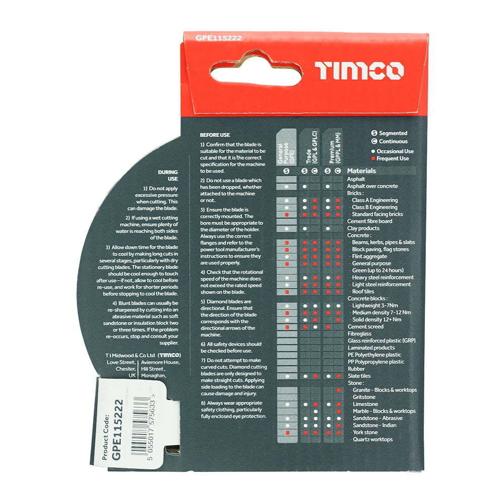 TIMCO General Purpose Diamond Blade Segmented - 115 x 22.2