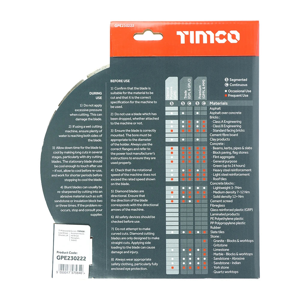 TIMCO Premium Diamond Blade Segmented - 230 x 22.2