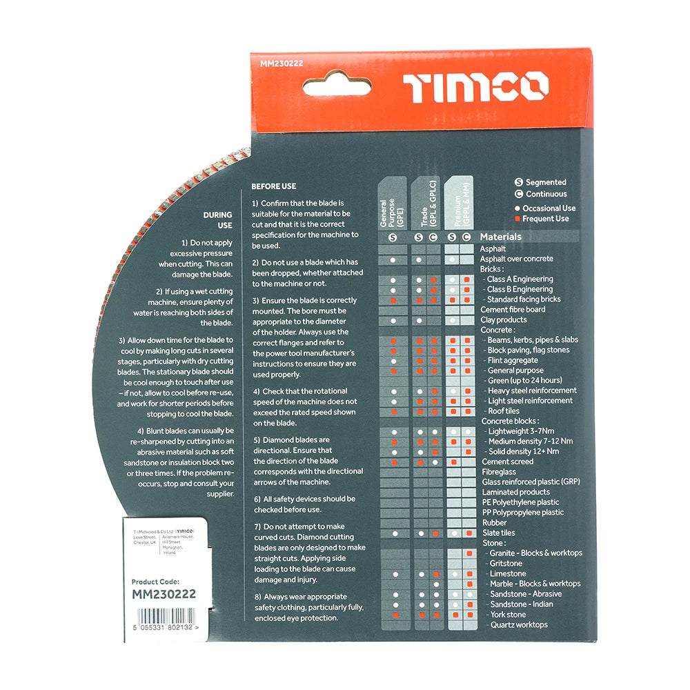 TIMCO Premium Diamond Blade Continuous - 230 x 22.2