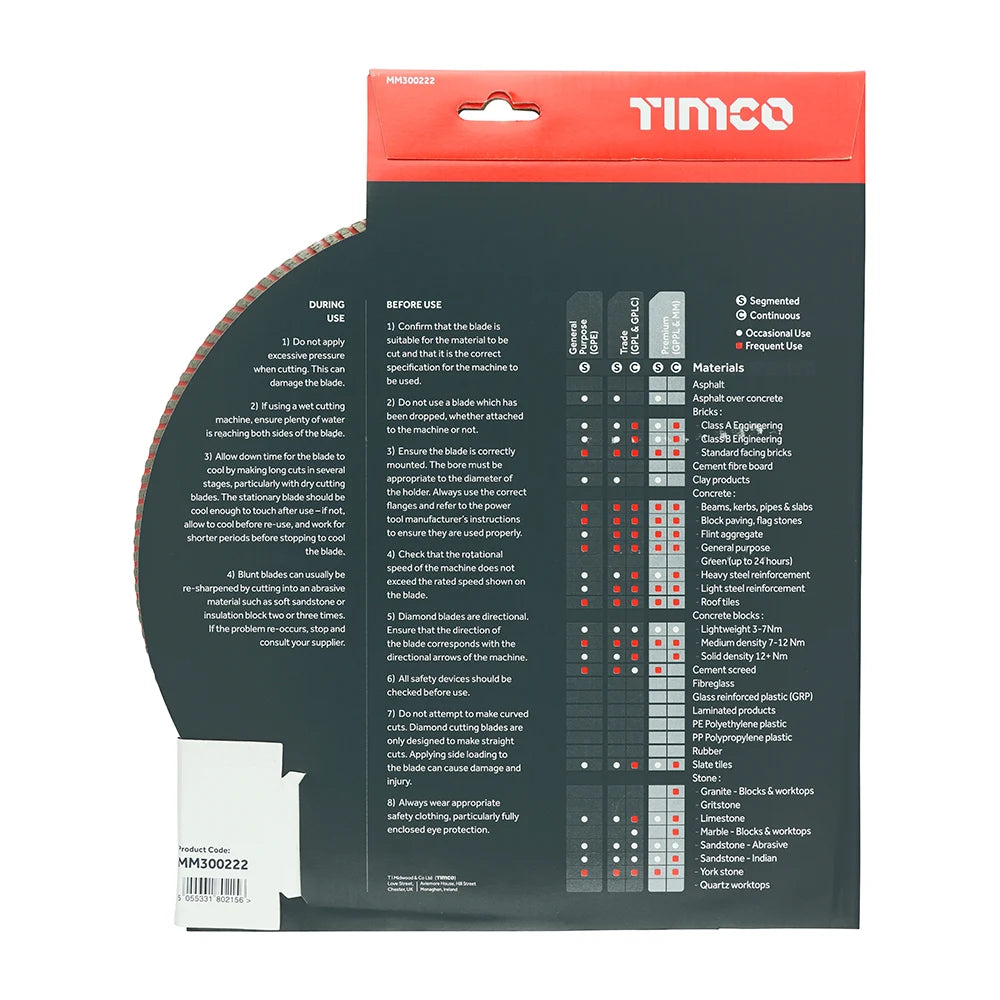 TIMCO Premium Diamond Blade Continuous - 300 x 22.2