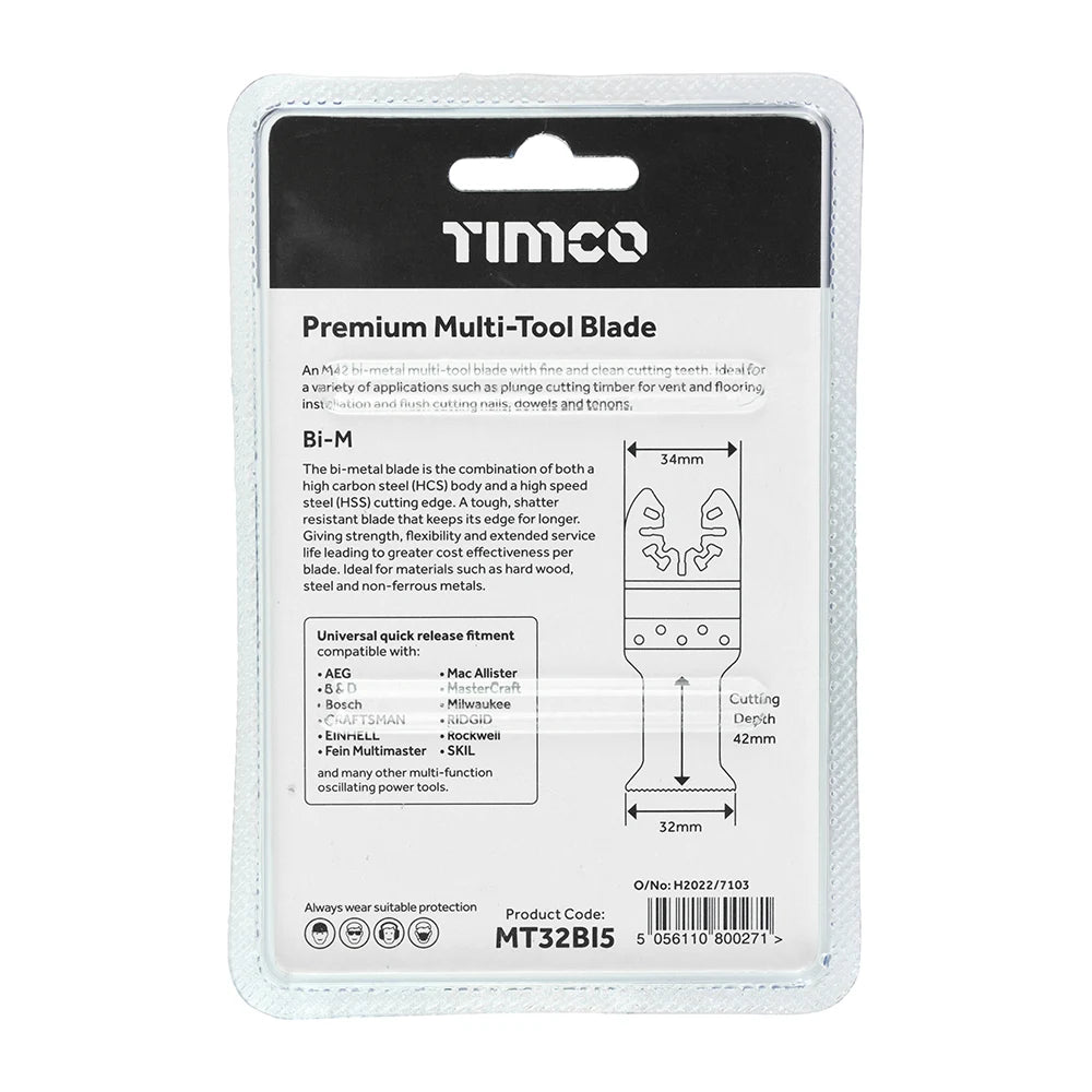 5 x TIMCO Multi-Tool Fine Cut Blades For Wood/Metal Bi-Metal - 32mm