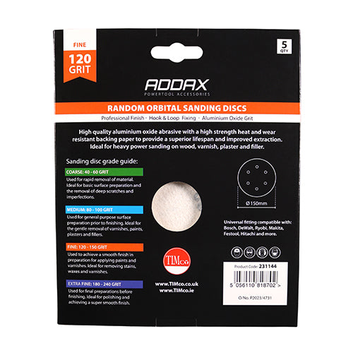 5 x TIMCO Random Orbital Sanding Discs 120 Grit Red - 150mm