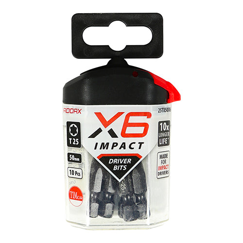 5 x TIMCO X6 Impact TX Drive Driver Bit - TX25 x 50