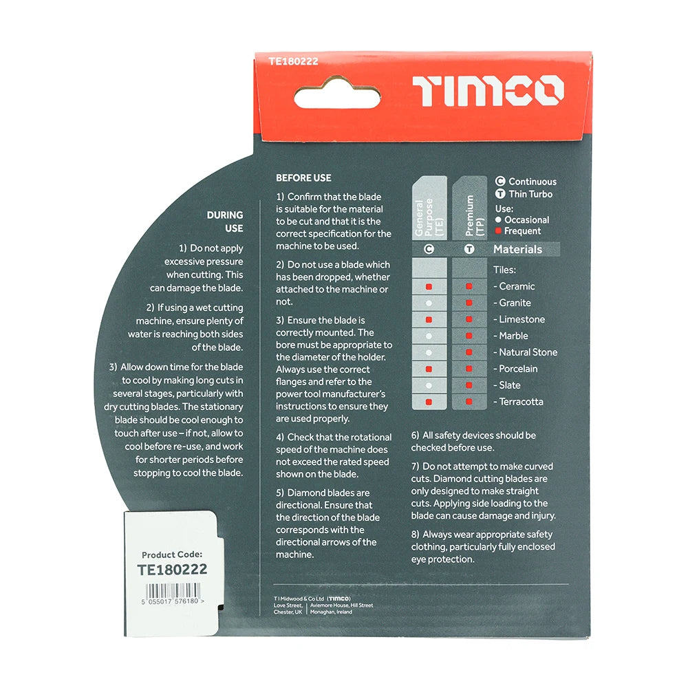 TIMCO General Purpose Tile & Ceramic Blade - 180 x 22.2
