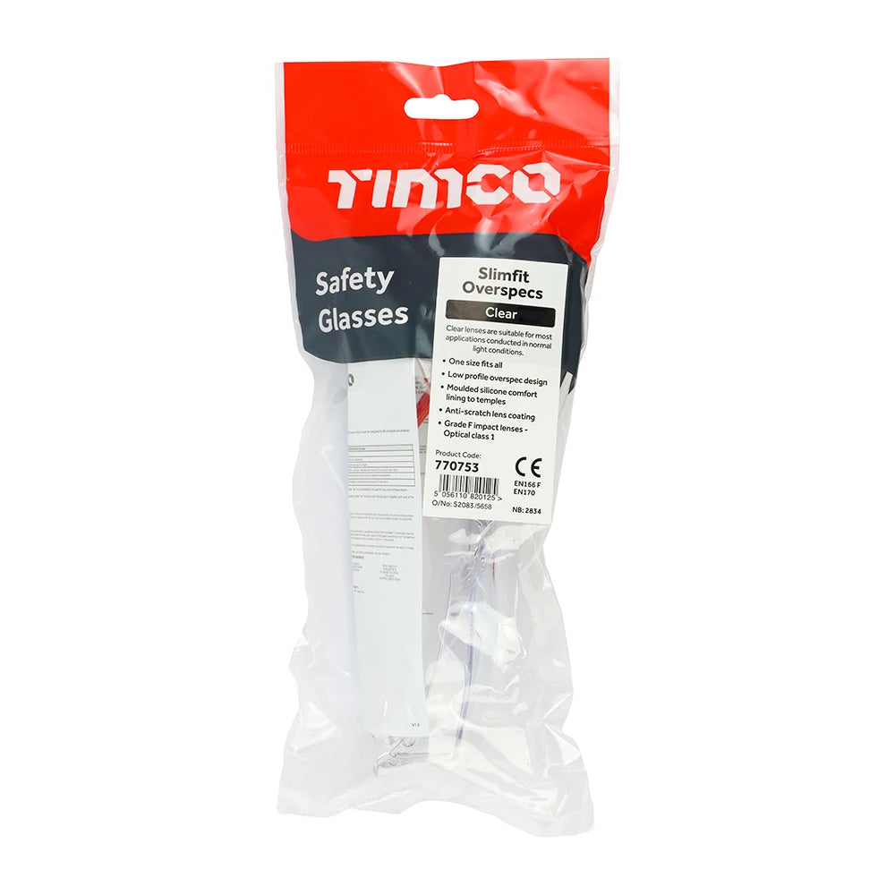 TIMCO Slimfit Overspecs Safety Glasses Clear - One Size