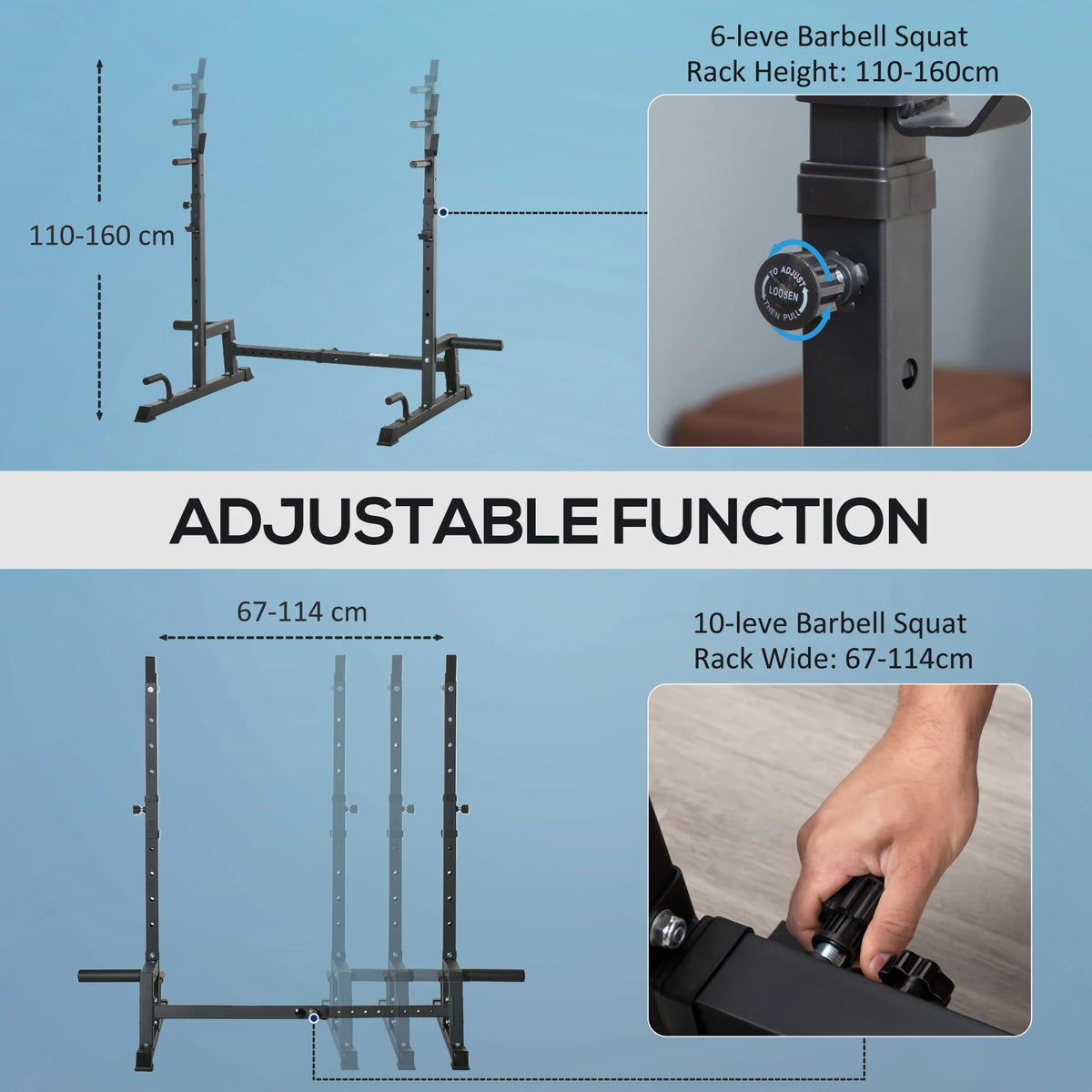 HOMCOM Multifunction Barbell Squat Rack Stand Heavy-Duty Strength Training Dumbbell Rack Adjustable Height Weight Lifting Bench Press Dip Station for Home Gym, Black