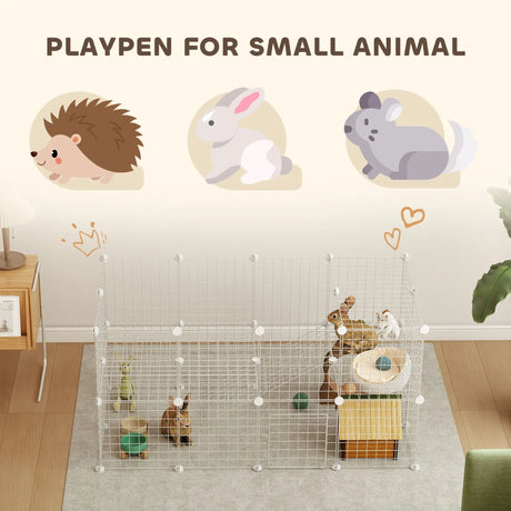 PawHut DIY 36 Panel Pet Playpen Metal Wire Fence for Chinchilla, Hedgehog, Bunny, Indoor, Outdoor Use, White